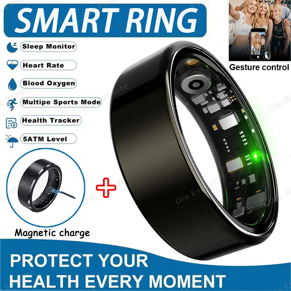 2026 New Smart Ring Heart Rate Blood Pressure Sleep Monitoring Motion Tracking IP68 Waterproof Men Women Smart Ring Holiday Gift