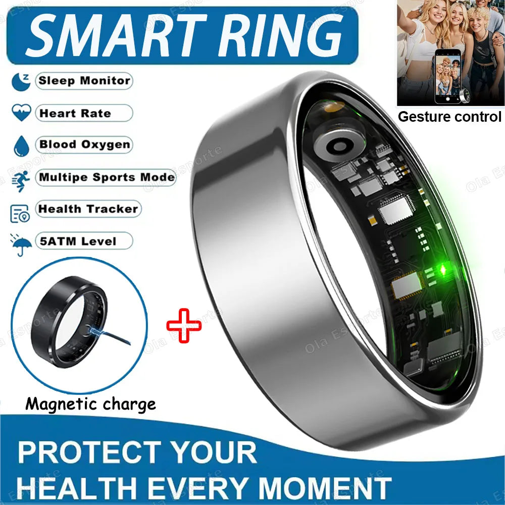 2026 New Smart Ring Heart Rate Blood Pressure Sleep Monitoring Motion Tracking IP68 Waterproof Men Women Smart Ring Holiday Gift