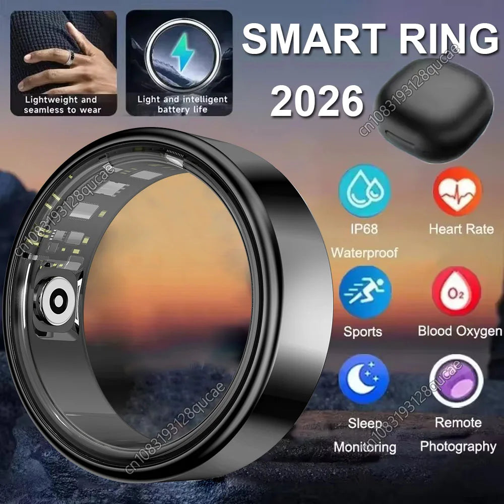 2026 New Smart Ring Heart Rate Blood Pressure Sleep Monitoring Motion Tracking IP68 Waterproof Men Women Smart Ring Holiday Gift
