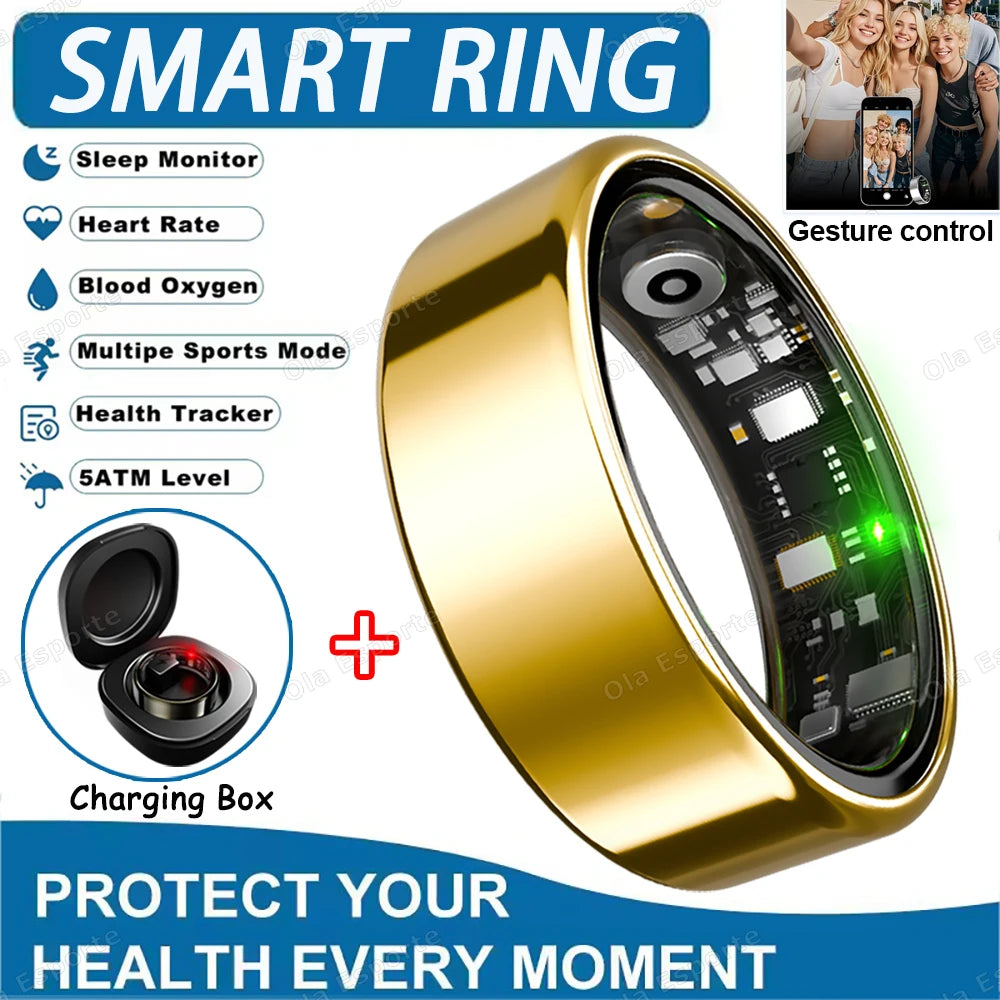 2026 New Smart Ring Heart Rate Blood Pressure Sleep Monitoring Motion Tracking IP68 Waterproof Men Women Smart Ring Holiday Gift