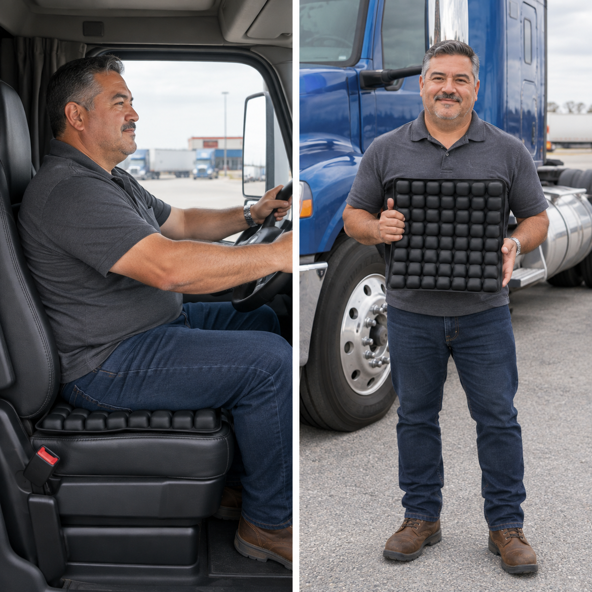 Truck driver using the AirCell cushion in his truck