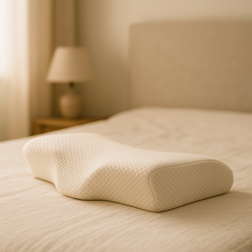 Side profile of the LUREXO Cervical Pillow showing its dual-height design