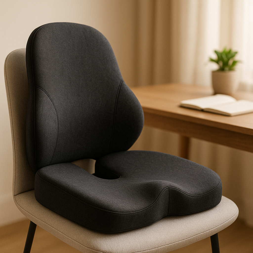 LUREXO Support Cushion, seat and backrest in one, dark gray, on an office chair