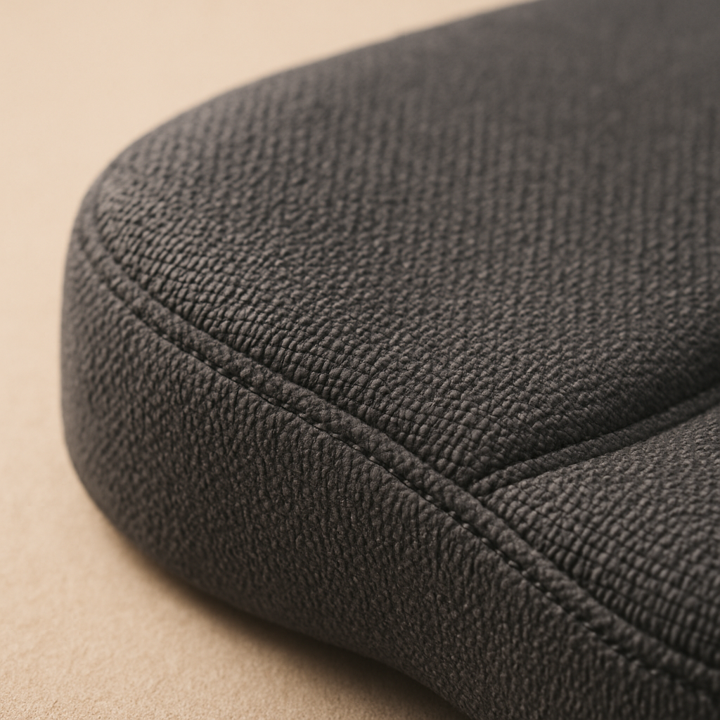 Close-up of the LUREXO Support Cushion's textured fabric and stitched seam