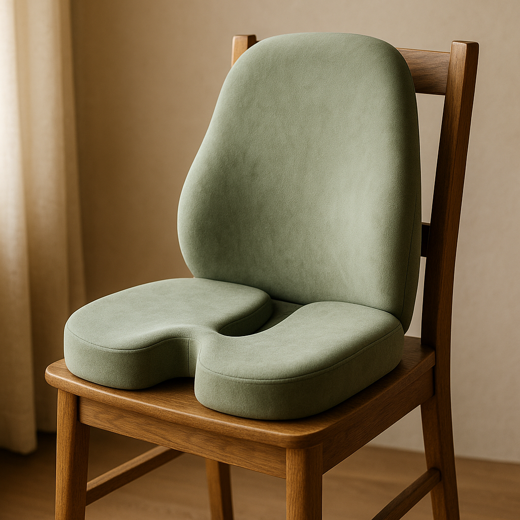 LUREXO Support Cushion in Matcha Green on a dining chair