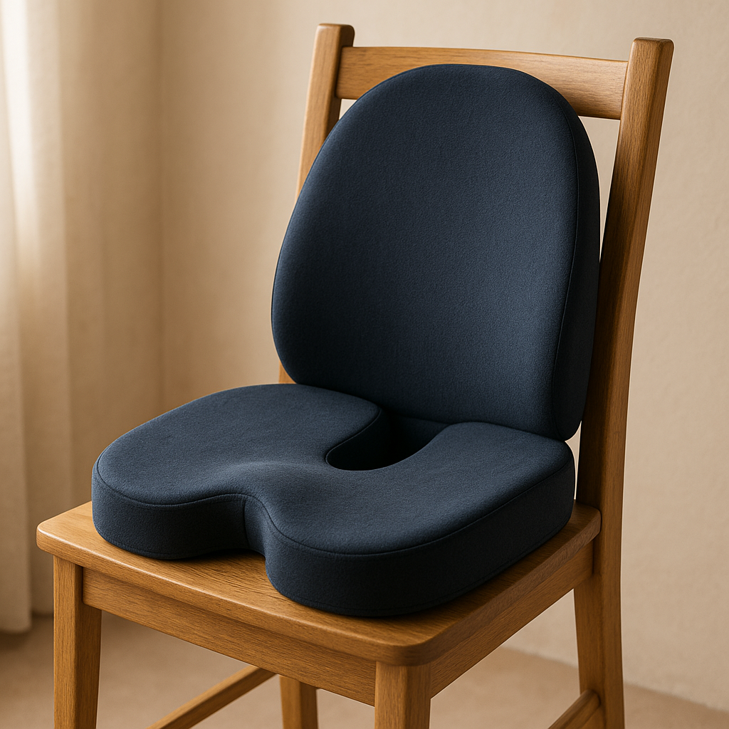 LUREXO Support Cushion in Navy Blue on a dining chair